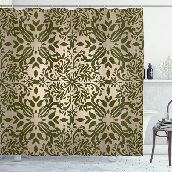Ambesonne Oriental Shower Curtain, Curly Mandala Flowers Art, 69"Wx75"L, Olive Green