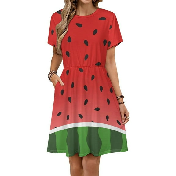 Watermelon Background with Seed Sundress Short Sleeve Dress Summer Women Clothes Dress for Women Dresses