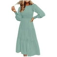 thumbnail image 1 of Pisexur Robe à Manches Longues à Col en V Femme Hiver Mode Manches Longues Col Rond Robe Longue Unie Caractéristiques Robe Femme, 1 of 4