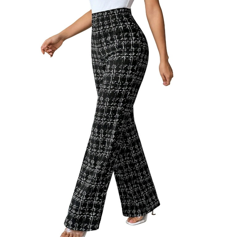 Xflwam Women's Long Dress Pants Plaid Gingham High Waisted Work Pants Dressy Casual Loose Straight Leg Trousers Xflwam Women's Long Dress Pants Plaid Gingham High Waisted Work Pants Dressy Casual Loose Straight Leg Trousers