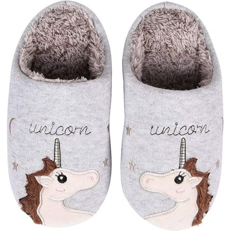 

CoCopeaunt Fluffy Unicorn Slippers Furry Lining Unicorn Slippers Winter Warm Slippers Indoor Outdoor Shoes for Women
