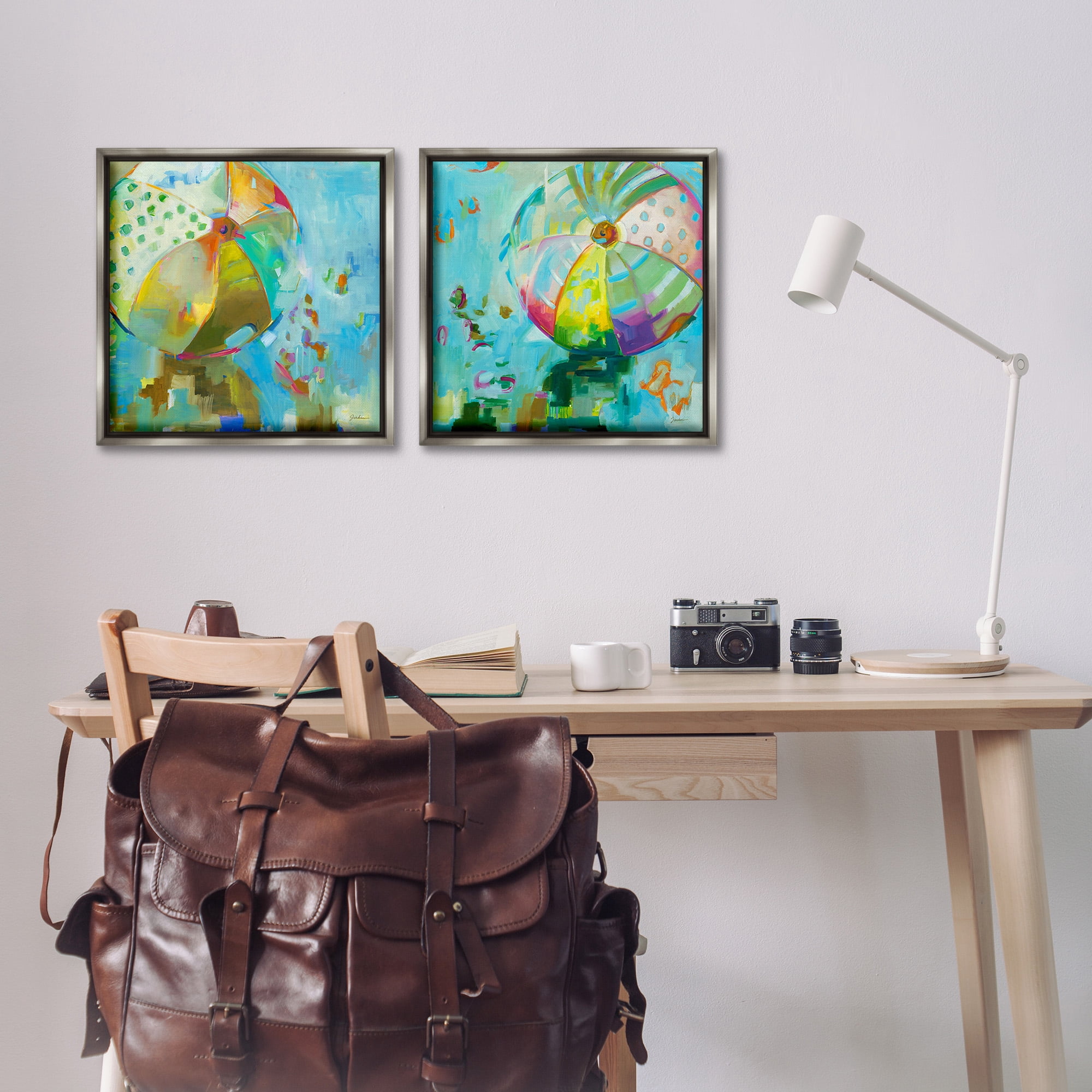 Stupell Industries Abstract Beach Balls Abstract Painting Gray Floater Framed Canvas Art Print Wall Art, 18 x 18, Set of 2