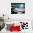 thumbnail image 4 of JEUXUS Large Framed Wall Art Canvas Ocean Decor Beach Theme Bedroom Large Black White Blue Ocean Waves Seagulls Moon Picture Living Room Decoration Posters Art Wall Paintings, Ready to Hang 20x16in, 4 of 4