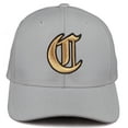 thumbnail image 2 of Daxton Premium Mid Profile Hat Semi Curved Visor Light Grey Cap Black Gold Gothic Embroidered, Letter C, 2 of 4