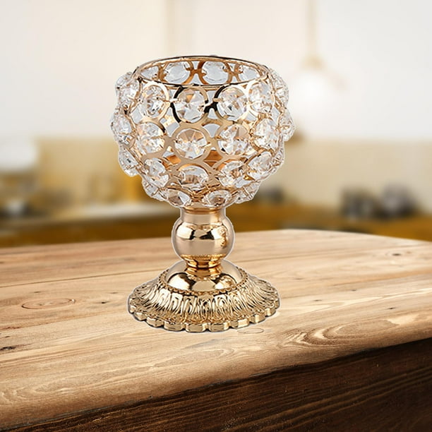 Soporte de vela de cristal del té de la vela de la vela del soporte del candelabro decorativo para la decoración de cumpleaños de la Navidad Decoració Oro 8x8x12cm Baoblaze candelero de cristal