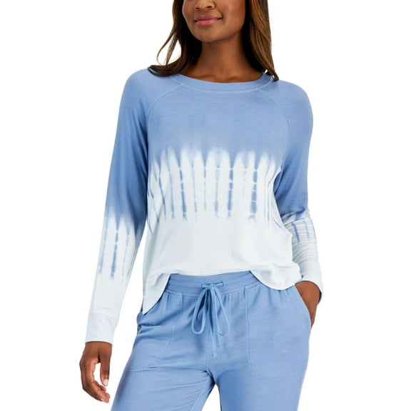 Alfani Womens Printed Crewneck Long Sleeve Top Bl Diagnl Tiedy S