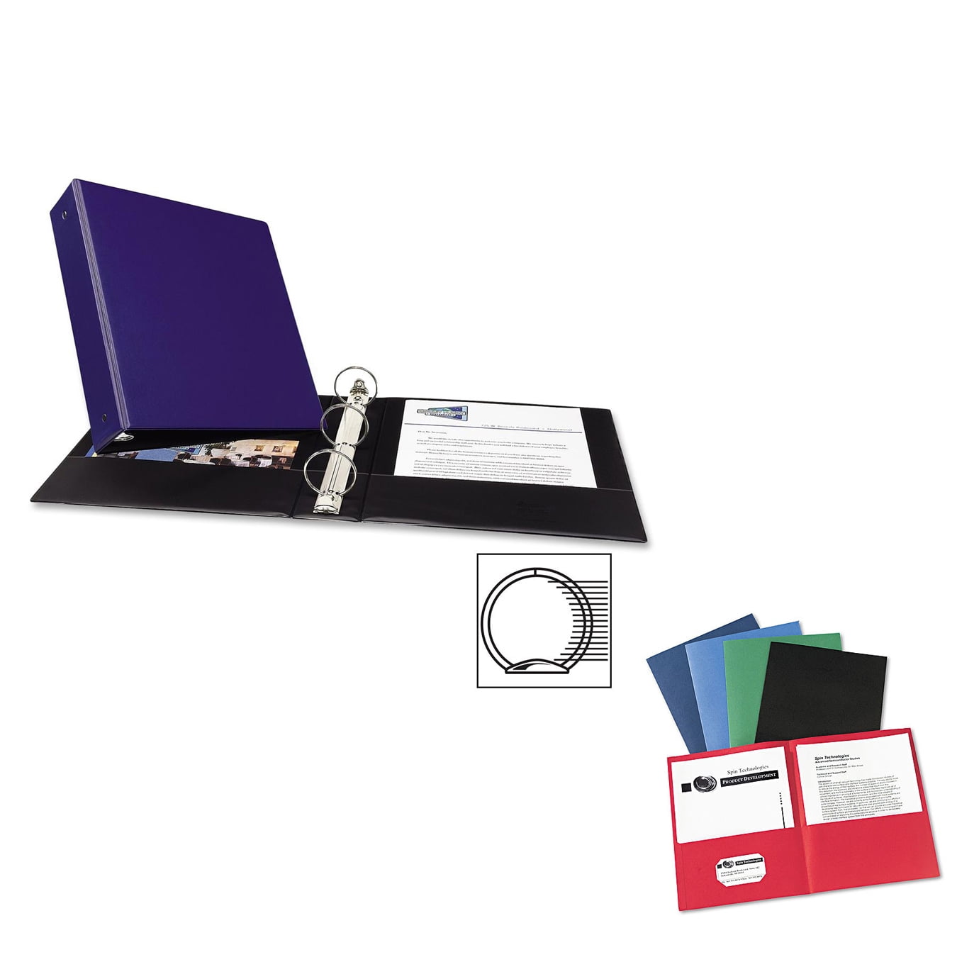 Avery Economy Round Ring Binders and Avery Two-Pocket Folder, 20-Sheet Capacity, Assorted Colors, 25/Box Bundle