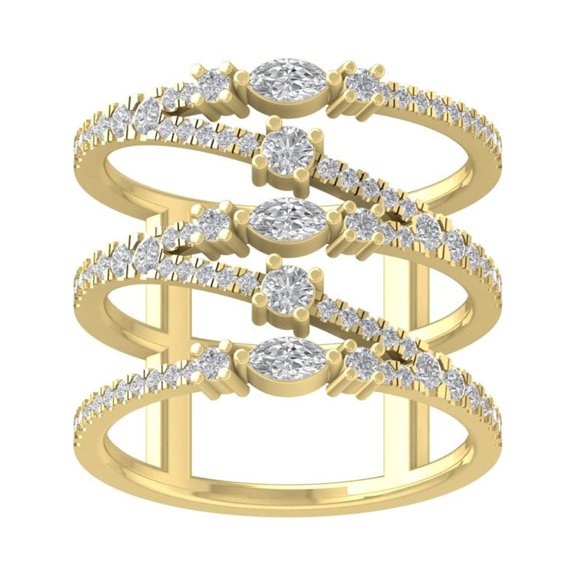 ARAIYA FINE JEWELRY 14K Yellow Gold Round and marquise-shape Diamond Fashion Ring (1 cttw, I2-I3 Clarity, I-J Color) Size 5.5