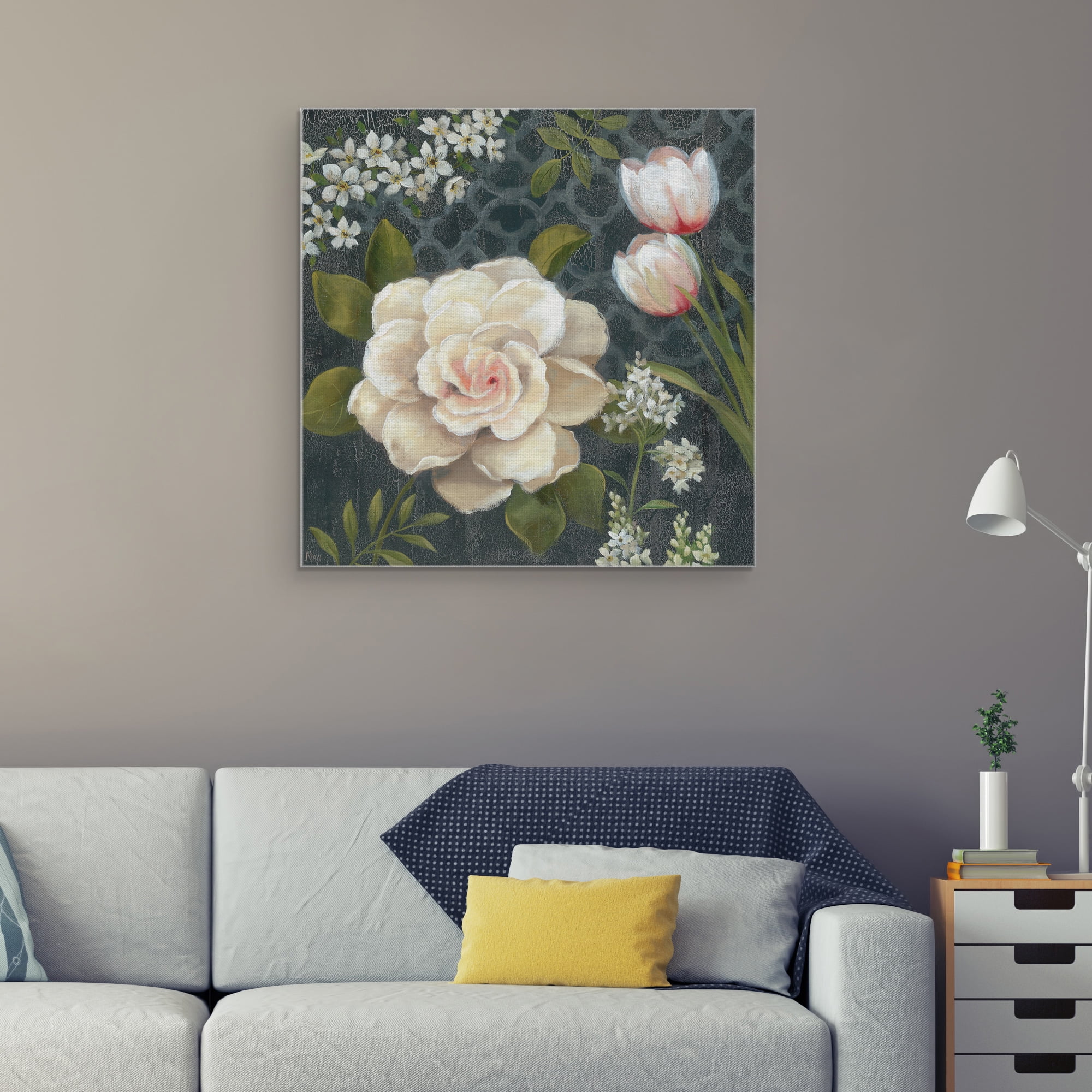 Masterpiece Art Gallery Midnight Garden I Flower Assortment by Nan Canvas Art Print 30" x 30"