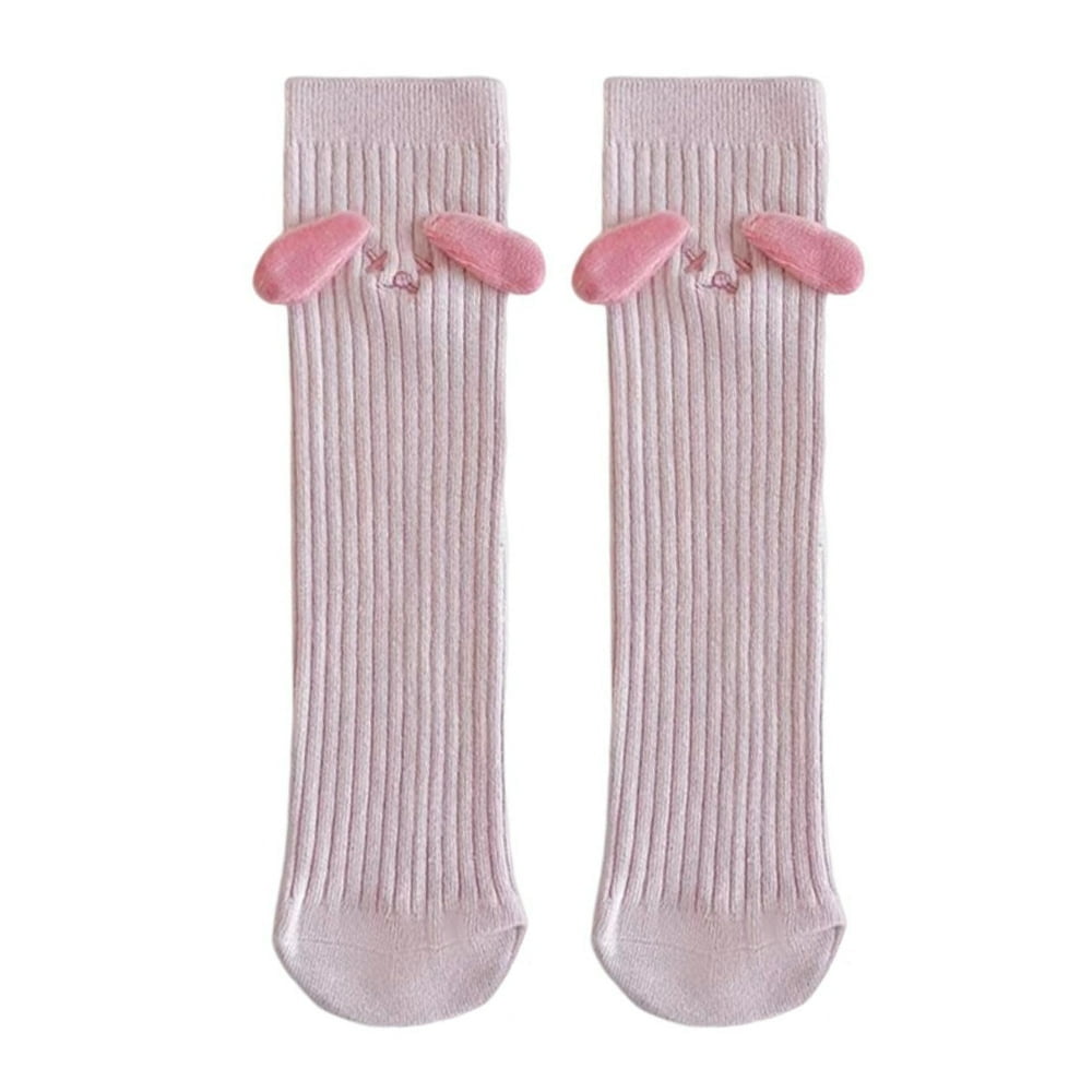 1 Pair Children Socks Mid tube Length 3D Dog Ear Decor Cartoon Anti slip Elastic Thick Warm Striped Solid Color Girls Winter Fall Calf Socks
