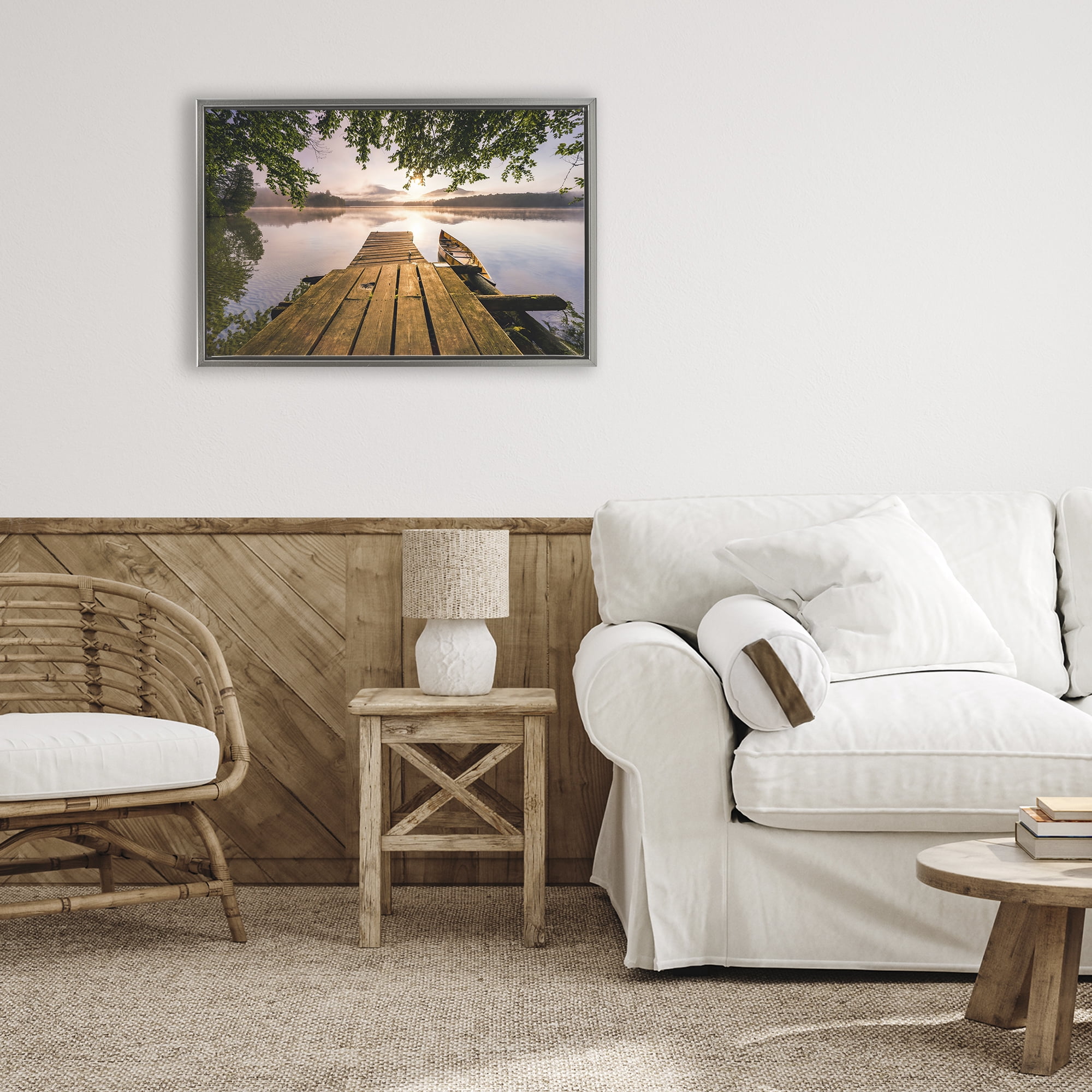 Stupell Industries Misty Morning Light on Lake Gray Framed Floater Canvas Wall Art, design by Jonathan Zaharek