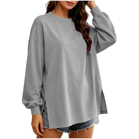Hurxie Women's Casual Oversized Fleece Pullover Sweatshirts Hoodies Crew Neck Fall Winter Outfits Gray,XL