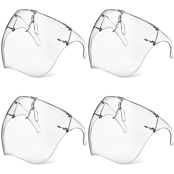 XIRQI 4 Pack Face Shield with Glasses Reusable for Women Men, Anti-Fog Ultra Clear Protective Plastic Droplet Splash Guard