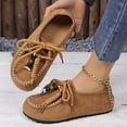 thumbnail image 7 of Hurxie Women's Suede Beaded Moccasins Loafers Fashion Comfortable Round Toe Slip On Lace Up Flats for Casual Daily Work Walking Shoes Brown 39, 7 of 7