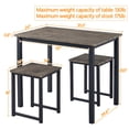 thumbnail image 4 of Renwick 3-Piece Dining Set with Industrial Square Table & 2 Backless Chairs, Drift Brown, 4 of 7