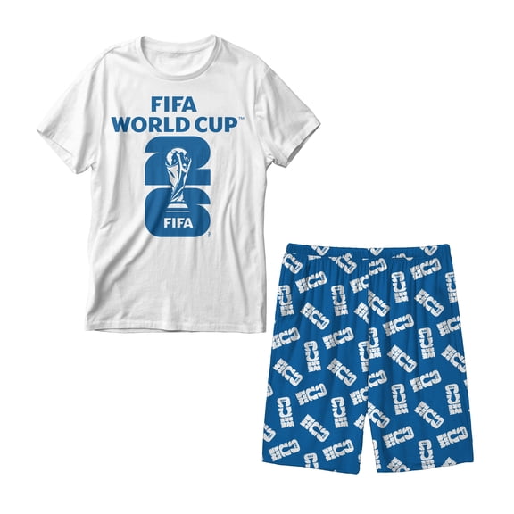 Pijama Fifa para Caballero, Cuello Redondo Manga Corta con Short Blanco Talla G