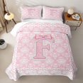 thumbnail image 2 of Manfei Pink Princess Bow Letter F Twin Quilt Set for Girls, Boho Damask Flower Twin Coverlet Set, 2 of 7