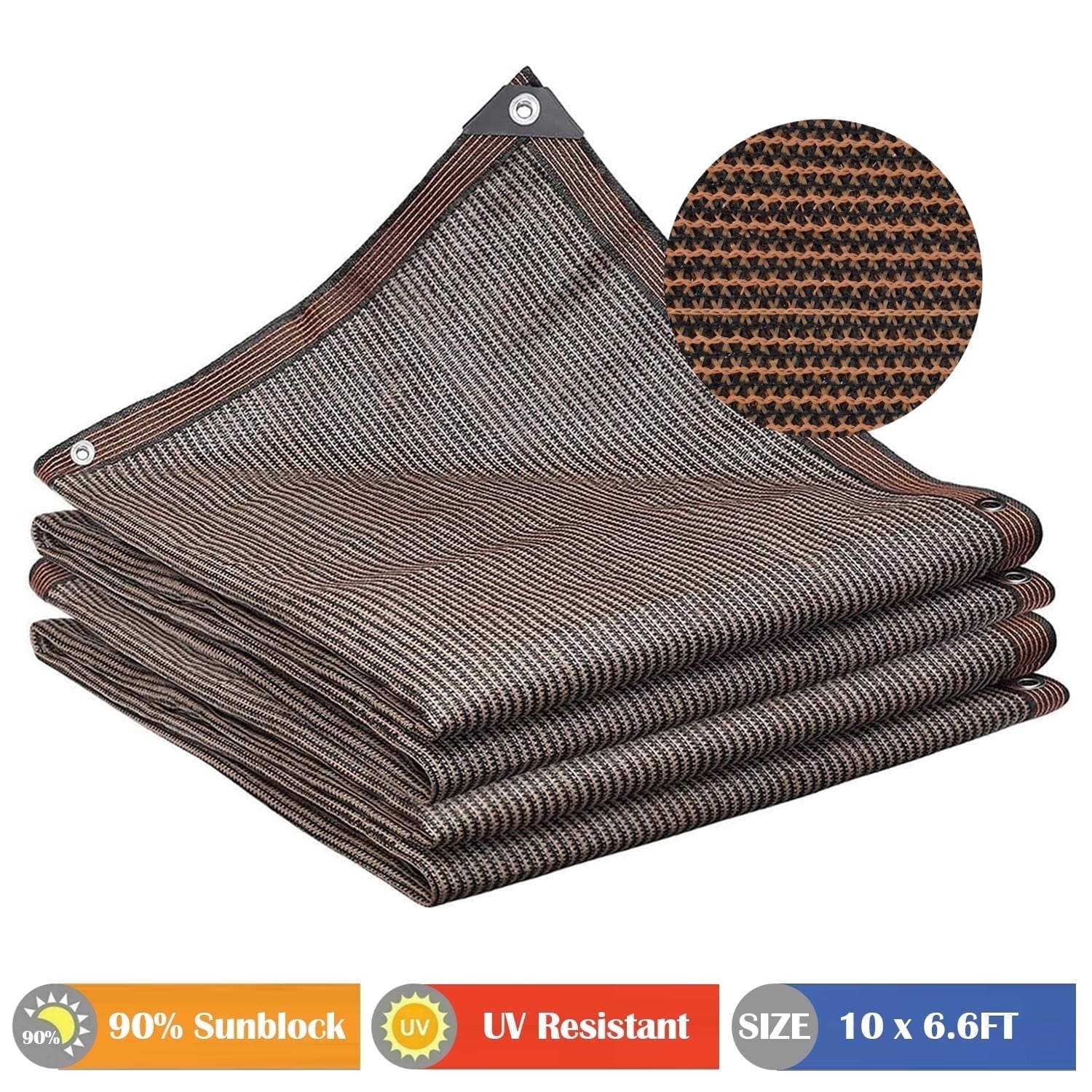 IC ICLOVER 90% Sun Shade Cloth with Grommets, 10 x 6.6 ft Durable Mesh Tarp Resistant Garden Sun Screen Netting for Patio, Outdoor, Garden, Backyard - Mocha