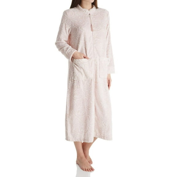 Women's La Cera 8813 Embossed Rose Ballet Zip Robe (Pink 2X)