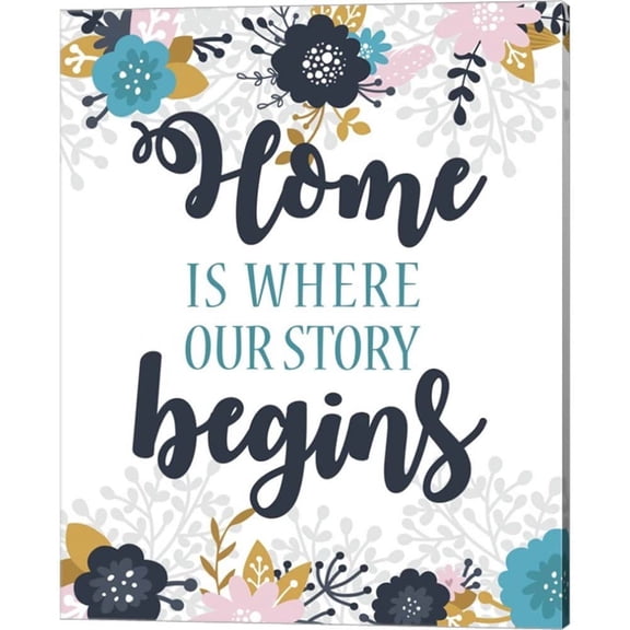 Metaverse Color Me Happy 'Home Is Where Our Story Begins-Blue Floral' Canvas Art
