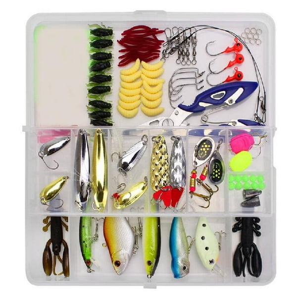 Techinal 101pcs Fishing Tackle Set, Fishing Lures Kit Set For Trout, Salmon,bass, Including Spoon Lures, Soft Plastic Worms, Jigs, Topwater Lures Gree