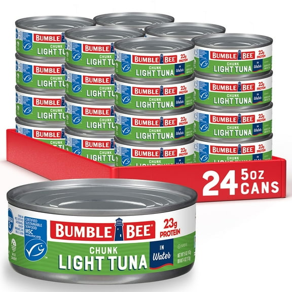 Bumble Bee ChunkUMRT Light Tuna In Water, 5 oz Cans (Pack of 24) - Wild Caught Skipjack Tuna - 23g Protein Per Serving - MSC Certified Sustainable Seafood, Non-GMO, Gluten Free, Kosher