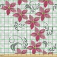 thumbnail image 2 of Floral Fabric by the Yard, Abstract Illustration of Curves Floral Strokes on a Geometric Background, Decorative Upholstery Fabric for Chairs & Home Accents, Grey Dark Pink Yellow by Ambesonne, 2 of 5