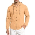 thumbnail image 4 of Chbgutlmr Cotton Linen Shirts for Men Drawstring Long Sleeve Button down Hooded T-Shirts Casual Loose Lightweight Plain TopsLOrange, 4 of 8