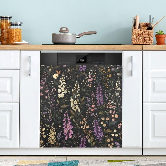 Yayeee Magnetic Dishwasher Cover for The Front Decoration Home Kitchen Machine Sticker Protector, Purple Floral Pattern