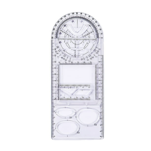 Regla geométrica multifuncional, plantilla de dibujo geométrico portátil, regla de dibujo de plástico con escala transparente para diseñador de estudiantes de artista AweSitey EL010930-00