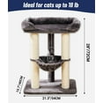 thumbnail image 4 of 28" Cat Tree Tower for Indoor Cats, Tall Cat Scratching Post with Large Bed for Maine Coon Big Cats, Sisal Cat Scratcher with Soft Perch & Hammock, Stable Cat Stand, Removable Cover-Gray, 4 of 7