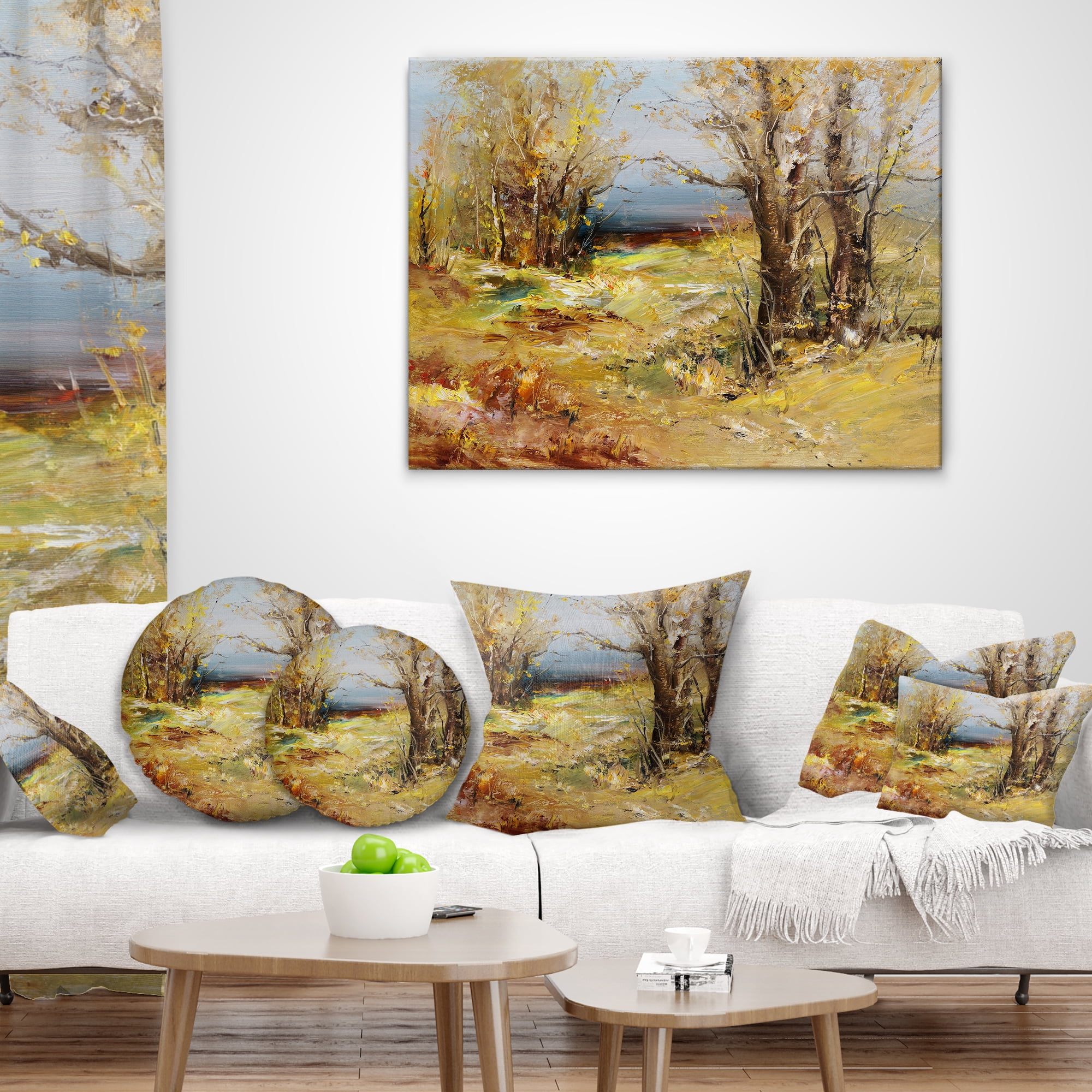 Designart Yellow Forest - Landscape Printed Throw Pillow - 12x20