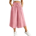 thumbnail image 2 of Cagogo Women Plus Size Wide Leg Capri Pants Elastic Waist Flowy Casual Loose Pockets Summer Lounge Cropped Beach Trousers Solid Fashion Clothes, Pink 3XL, 2 of 9