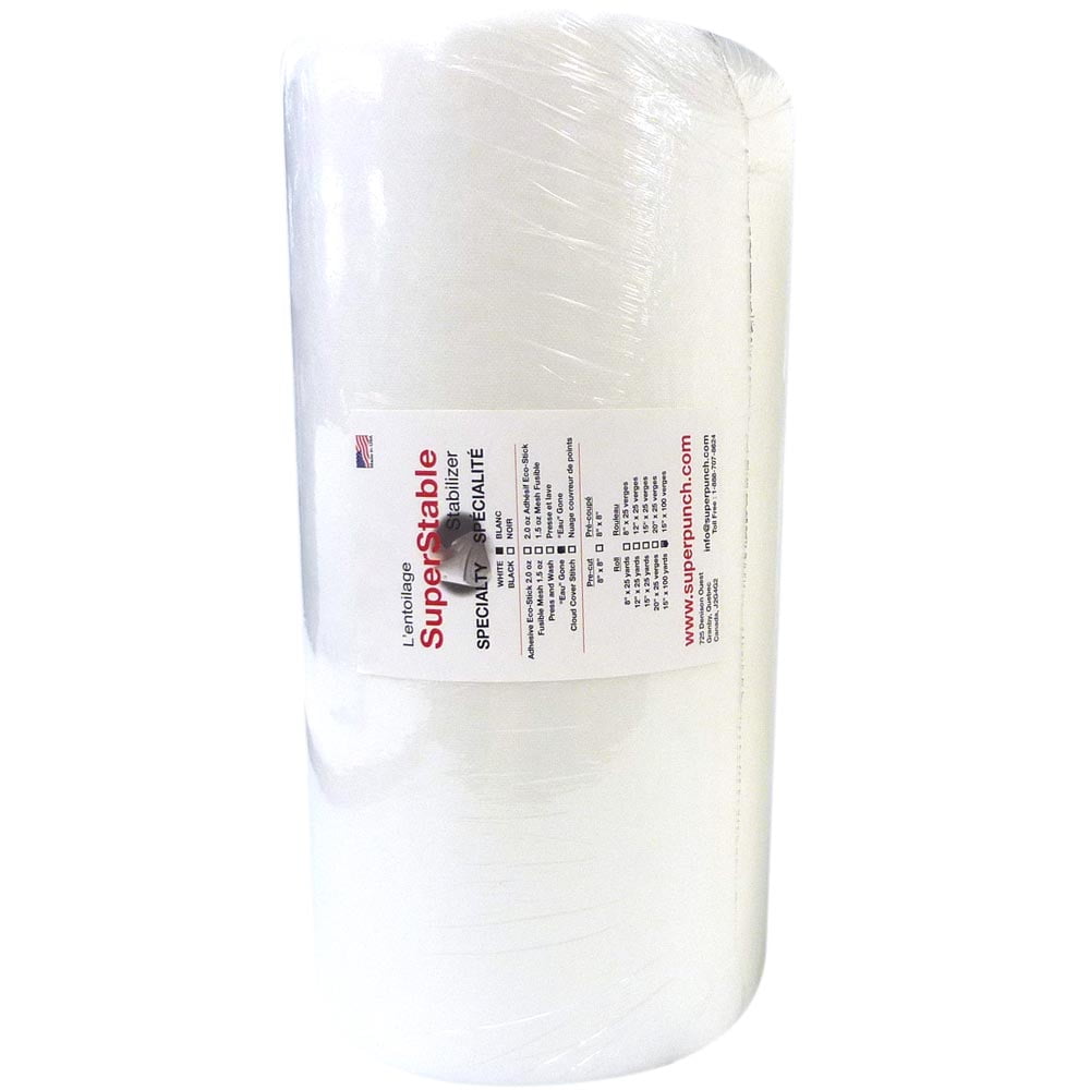 Fusible Mesh Stabilizer 1.5 oz 15 inch x 25 Yard Roll. SuperStable Fuse Embroidery Stabilizer Backing