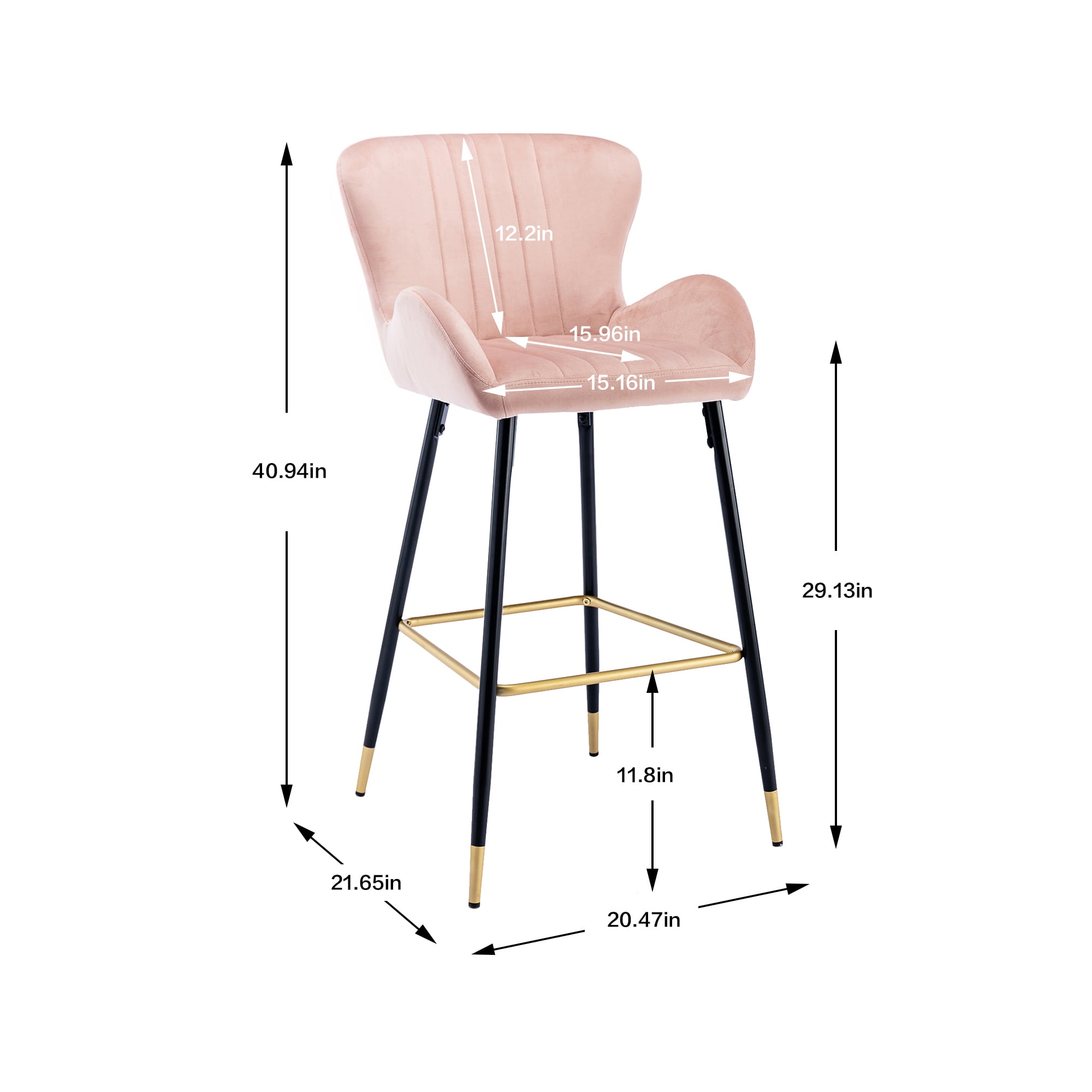 Resenkos Bar Stools Set of 2,Modern Velvet Breakfast Dining Chairs with Back and Footrest(Pink) Resenkos Bar Stools Set of 2,Modern Velvet Breakfast Dining Chairs with Back and Footrest(Pink)