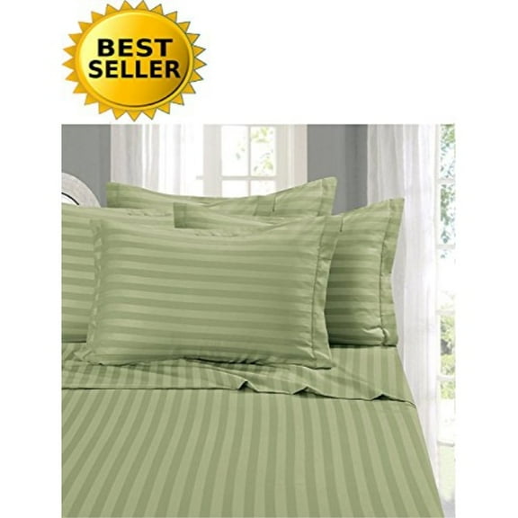 elegant comfort super silky soft - 1500 thread count egyptian quality luxurious wrinkle, fade, stain resistant 6-piece stripe bed sheet set, queen green