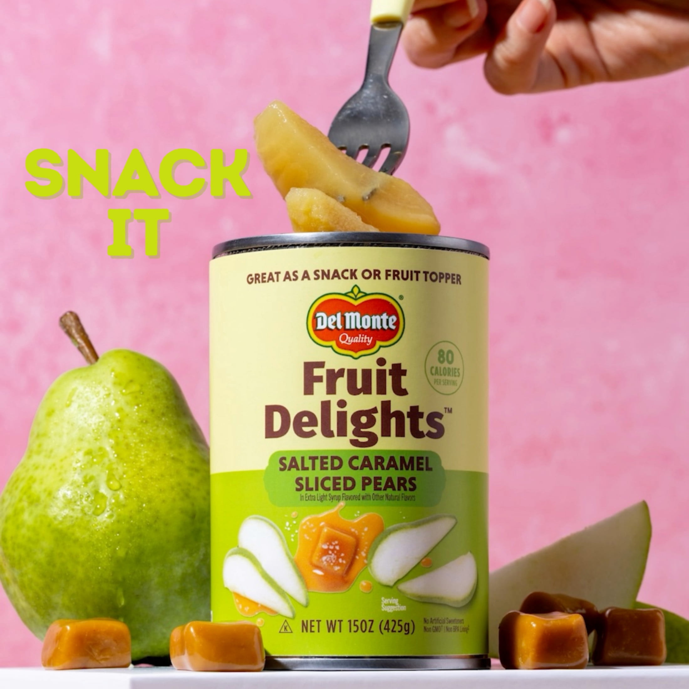 (12 pack) Del Monte® Fruit Delights Sliced Pears with Salted Caramel in Extra Light Syrup. 15 oz. Can