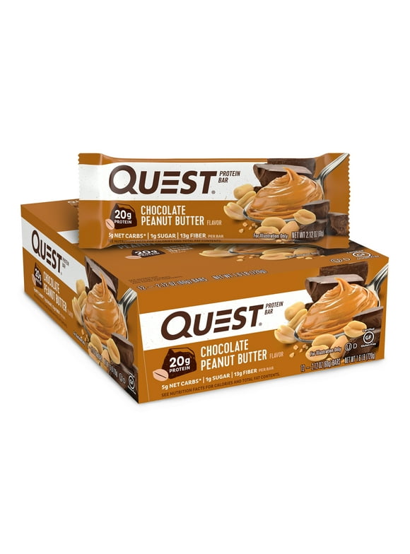 Quest Protein Bar, Chocolate Peanut Butter, 20g Protein, 12 Ct