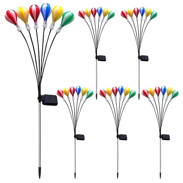 6pcs 6LED luces solares de globo de aire caliente para la decoración del césped del camino del patio del jardín