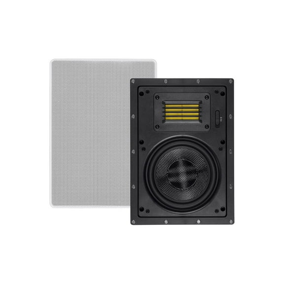 Monoprice 2-Way Carbon Fiber In-Wall Speakers - 6.5 Inch (Pair) With Magnetic Grille And Ribbon Tweeter - Amber Series