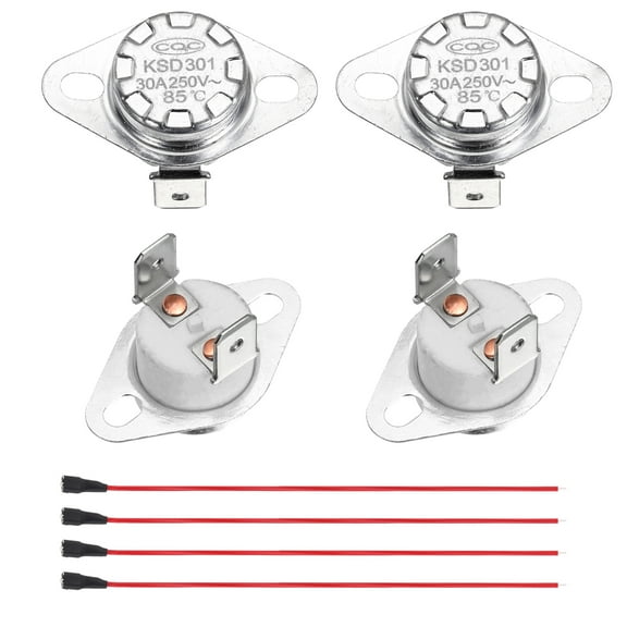 2 Pcs KSD301 Thermostat 85°C/185°F 30A Normally Closed N.C Adjust Snap Disc Temperature Switch with Terminal Wire for Microwaves,Oven,Coffee Maker