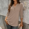 thumbnail image 5 of 3/4 Length Sleeve Womens Tops with Button Cuffs Dressy Casual V Neck Summer Outfits Early Fall Fashion Clothes 2025 Khaki M, 5 of 8