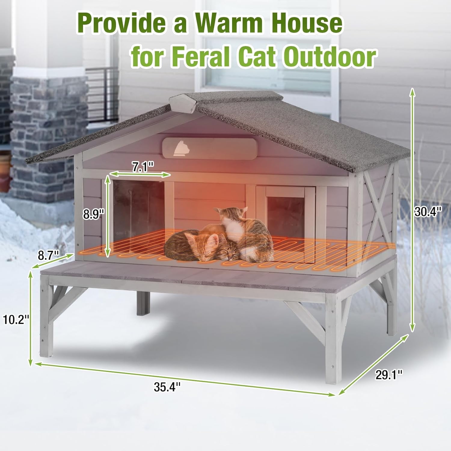 Aivituvin Heated Outdoor Cat House Weatherproof Large Cat Shelter with 100% Insulated Liner for Multiple Cats, Cat Houses for Indoor Cats Gray