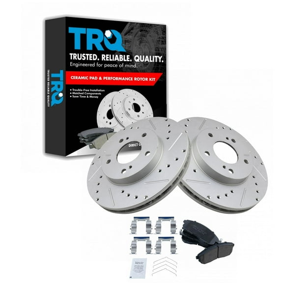 TRQ Front Performance Brake Pad & Rotor Kit Brake Pads Brake Rotors Set Ceramic Premium G-Coated Fits Select 1999 Nissan Maxima