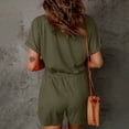 thumbnail image 4 of Summer Rompers for Women Jumpsuit Shorts Casual Loose Fit Summer Women's Fashion Drawstring Short Sleeve V-Neck Overalls with Pockets S-2XL, 4 of 7