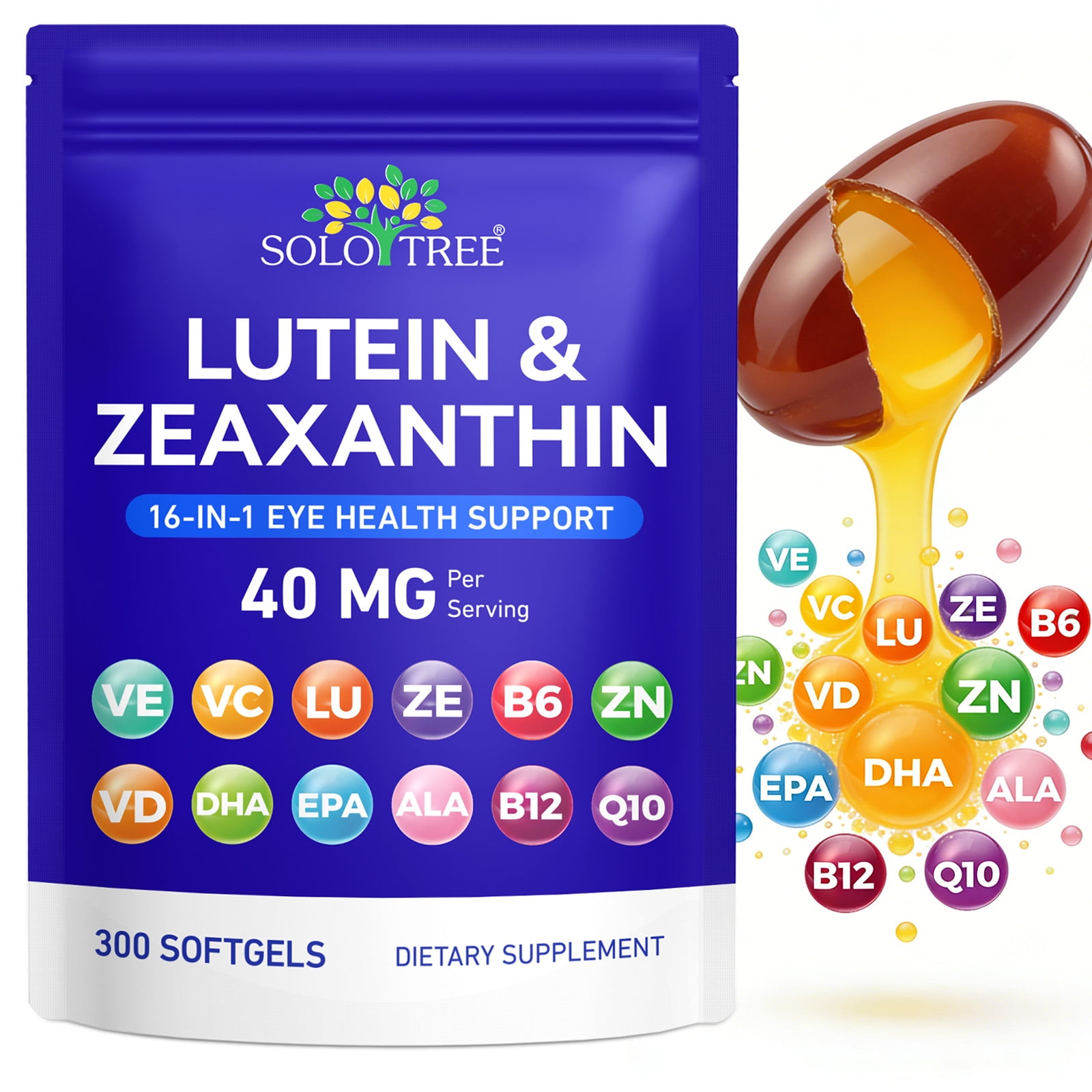 Lutein & Zeaxanthin Eye Health Supplement, Supports Eye Comfort & Visual Wellness, with Omega-3, EPA, DHA, Essential Vitamins, 300 Softgels