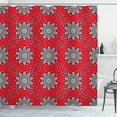 thumbnail image 1 of Ambesonne Mandala Shower Curtain, Sketchy Leaves Swirl Art, 69"Wx75"L, Vermilion White, 1 of 3