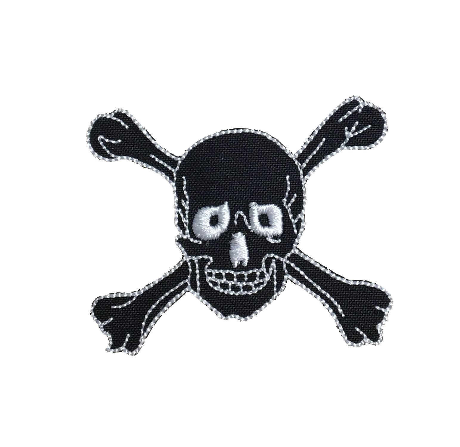 SILVER & BLACK SKULL & CROSSBONES Iron On Sew On Embroidered Patch 