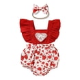 thumbnail image 4 of ZEHJUHAN Baby Girl's Cute Romper Heart & Bow Print Onesie with Ruffle Trim Jumpsuit Spring Summer Clothes Red，0-3M, 4 of 10