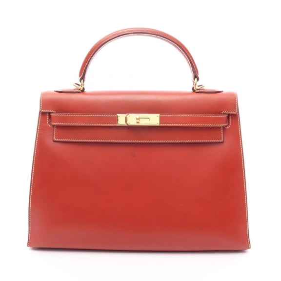Pre-Owned Hermes Kelly 32 Brick, 2-way handbag, calfskin (cowhide), box calf leather, brown...